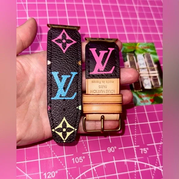 💝 Louis Vuitton Murakami Pink and Blue Apple Watch band handmade - Picture 7 of 16